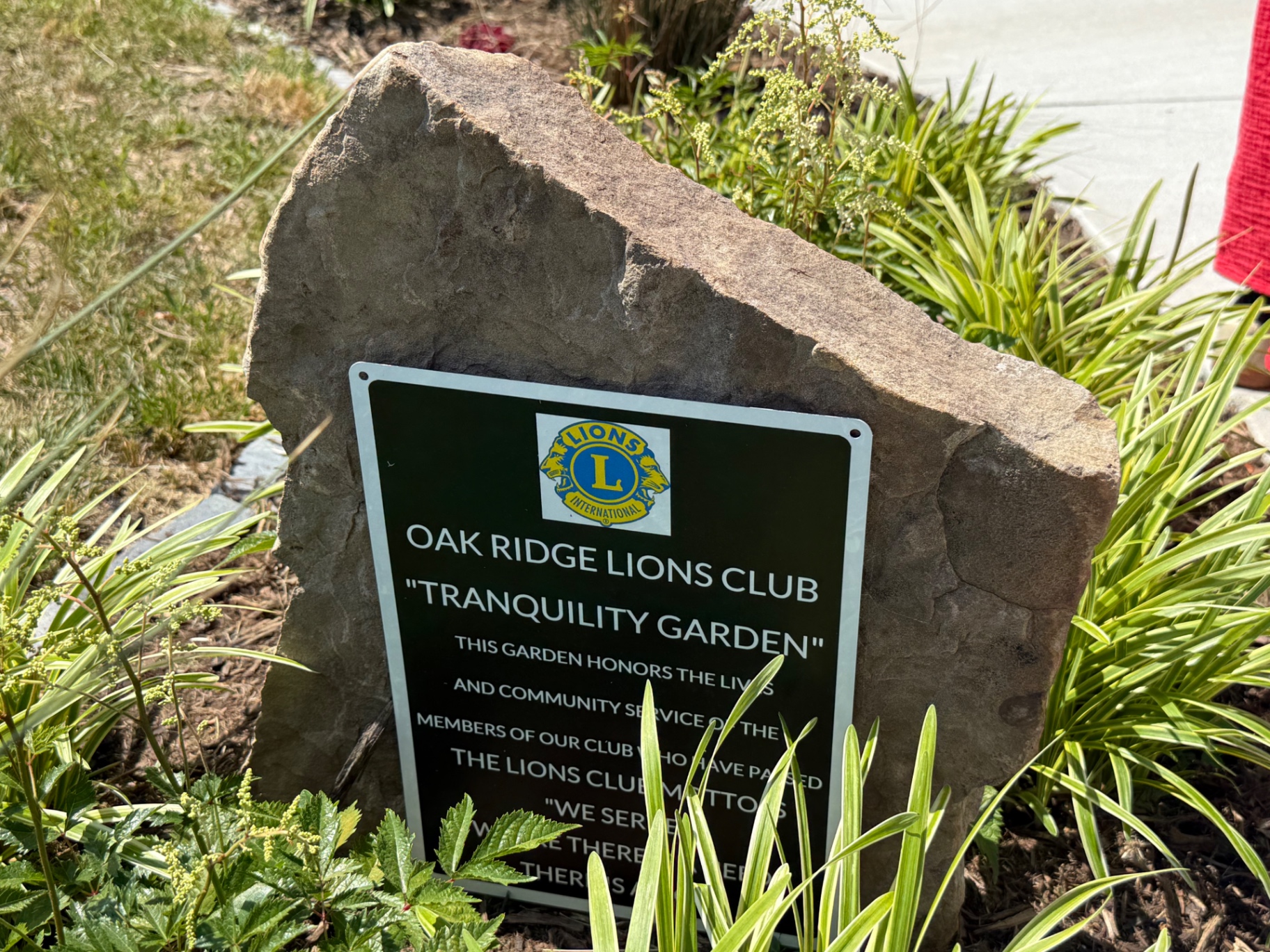 Tranquility Garden dedication plaque set in stone