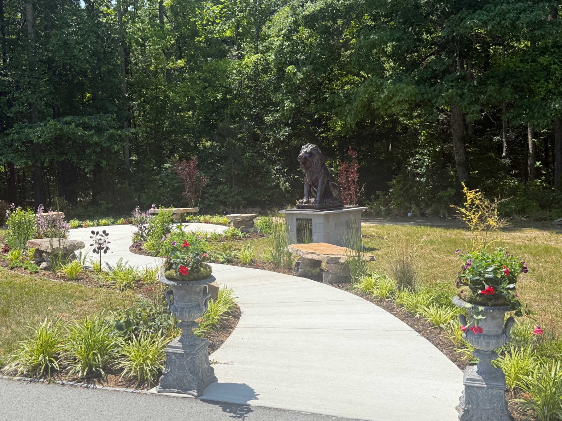 Pathway leading to the bronze Lion statue at the heart of the Oak Ridge Tranquility Garden